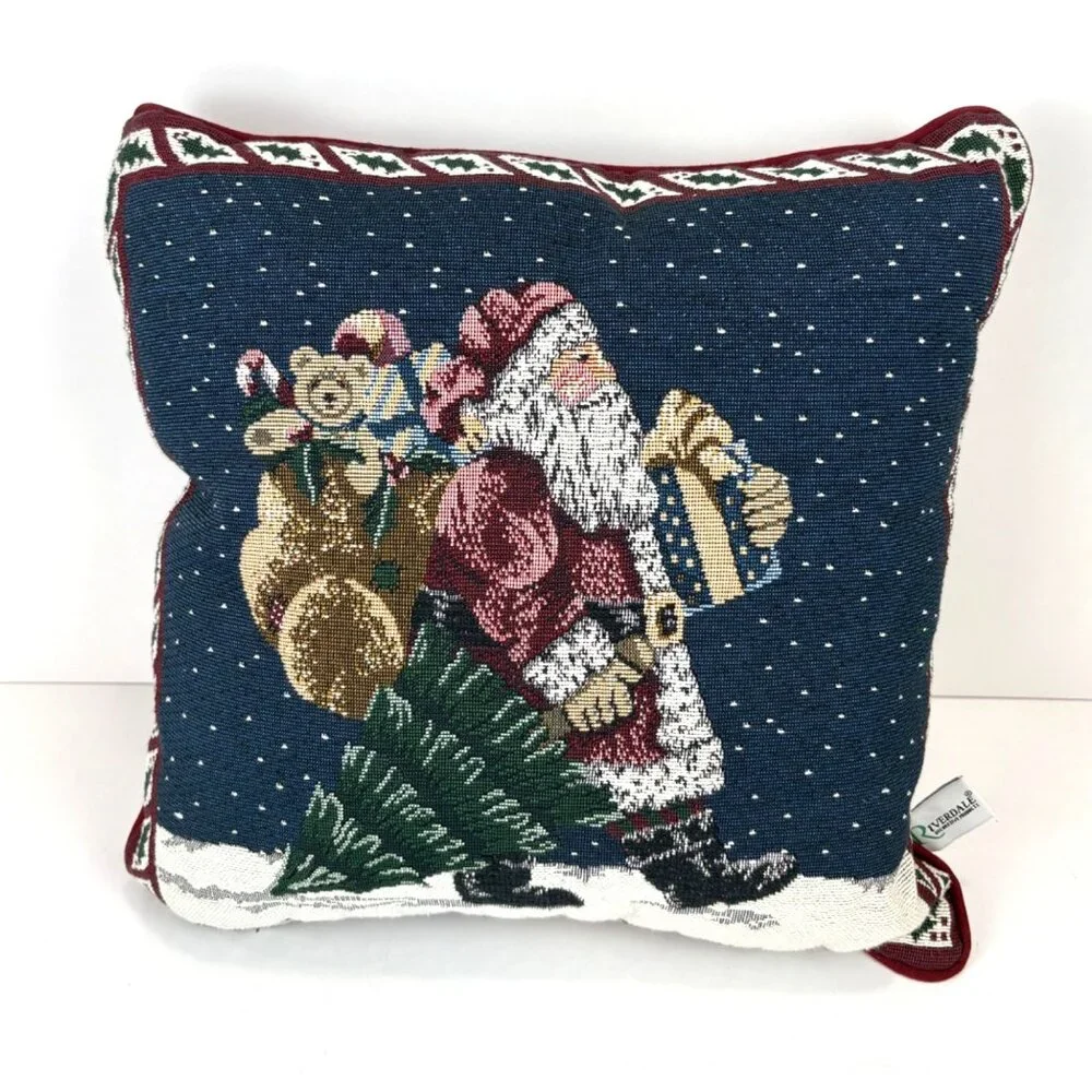 Riverdale Santa Claus Tapestry Throw Pillow 16”x16” Christmas uSA‎ VTG
